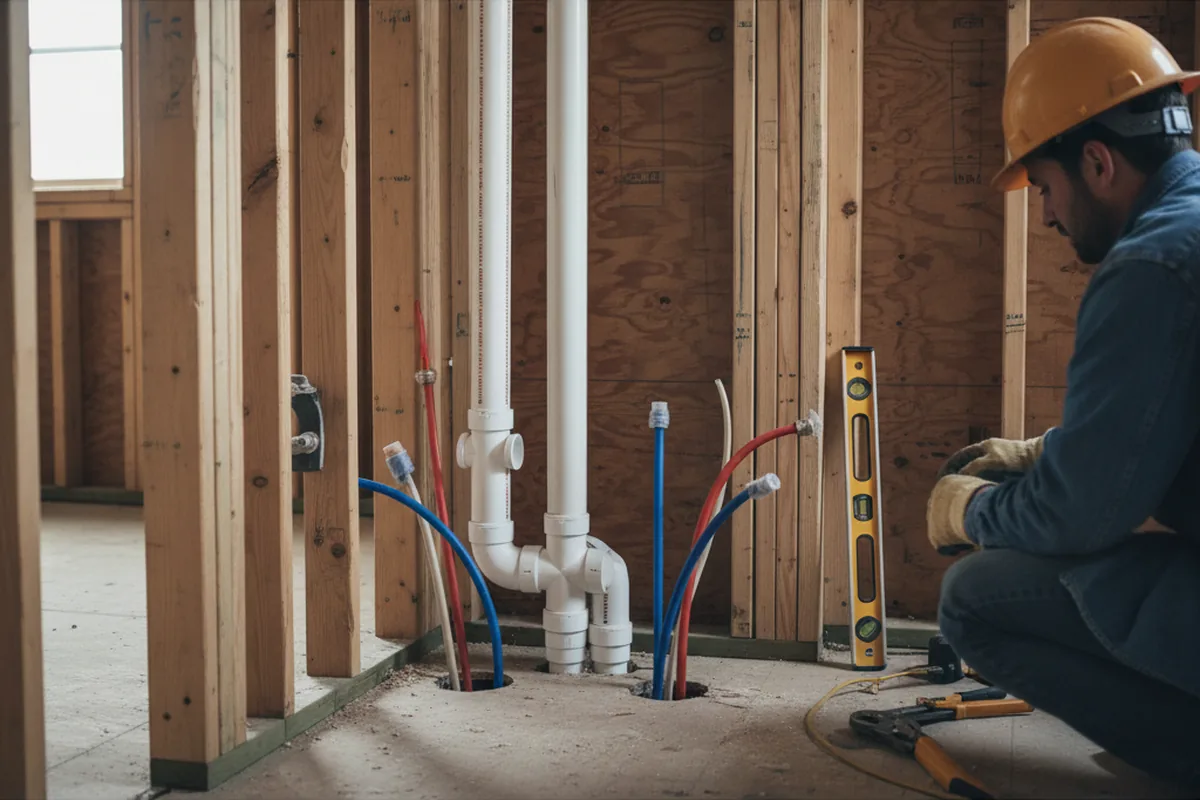 Drain and supply rough-in during Drain Cleaning in Grafton